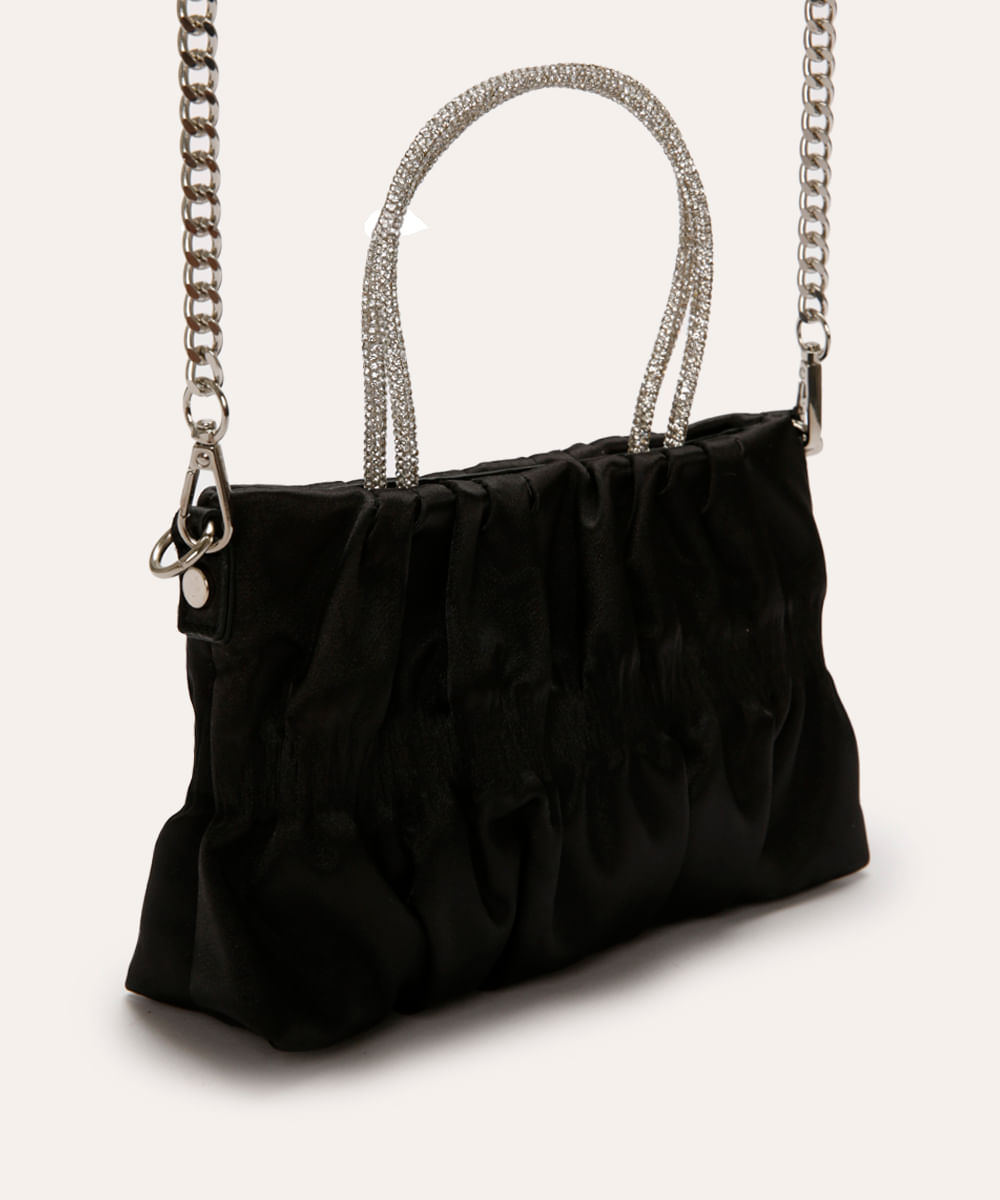bolsa transversal com alça strass preta