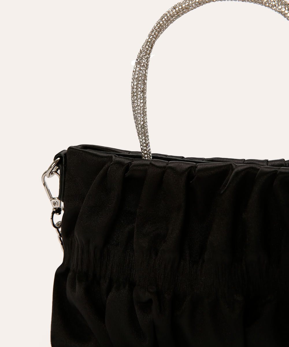 bolsa transversal com alça strass preta