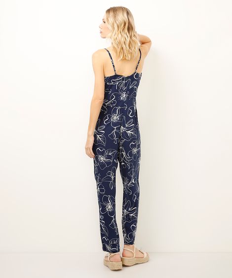 macacão de viscose com amarração floral azul