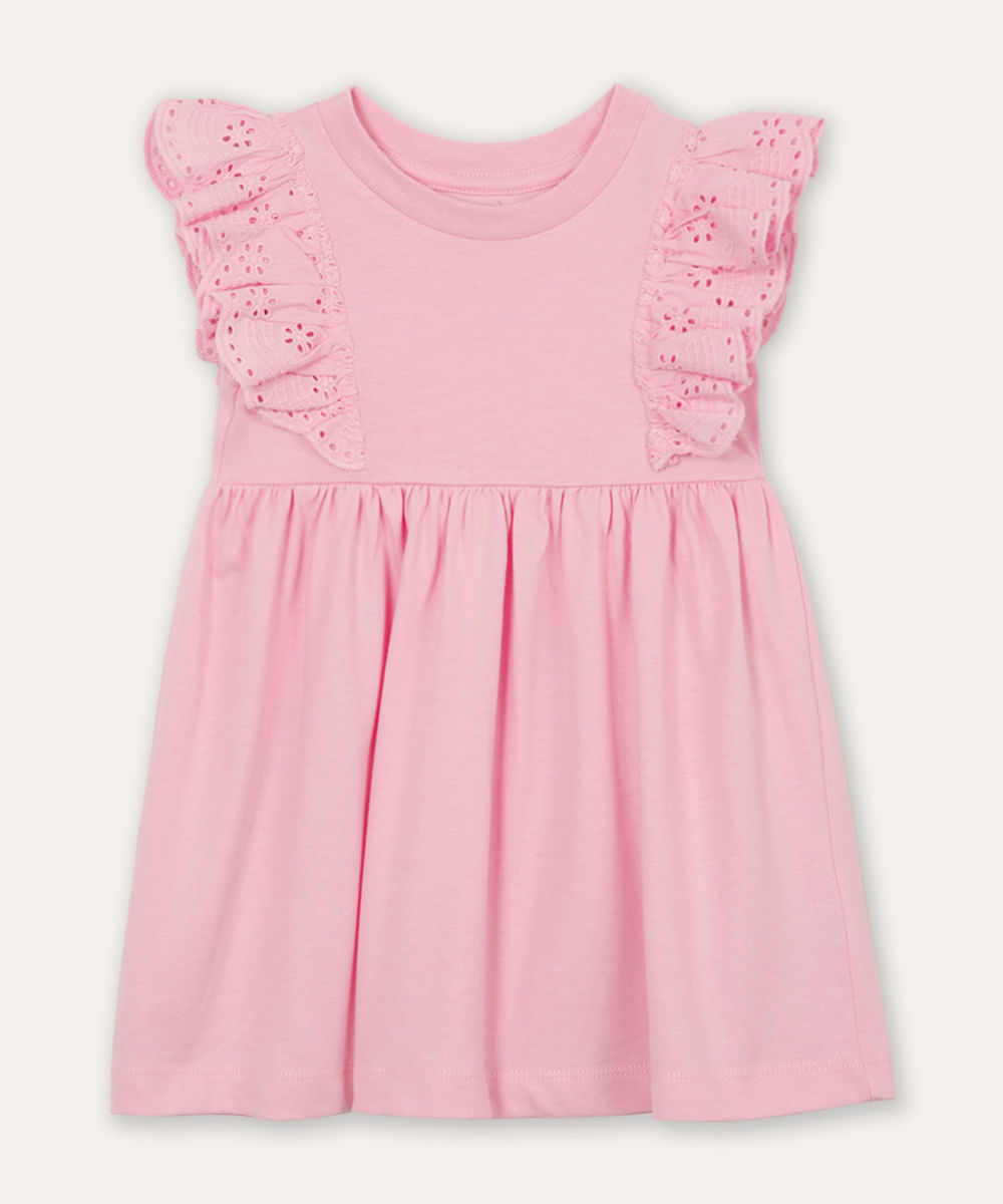 vestido infantil de algodão com babado rosa