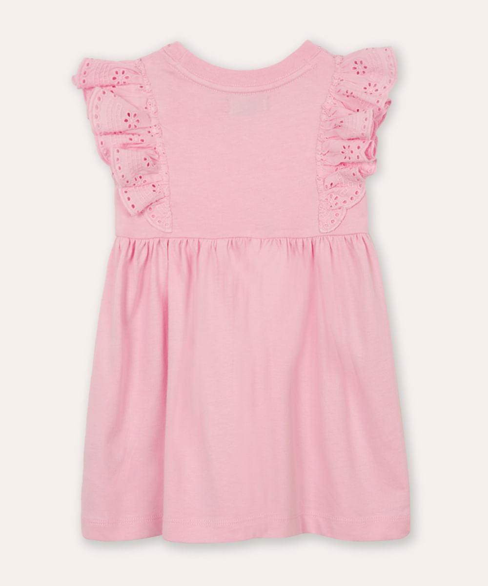 vestido infantil de algodão com babado rosa