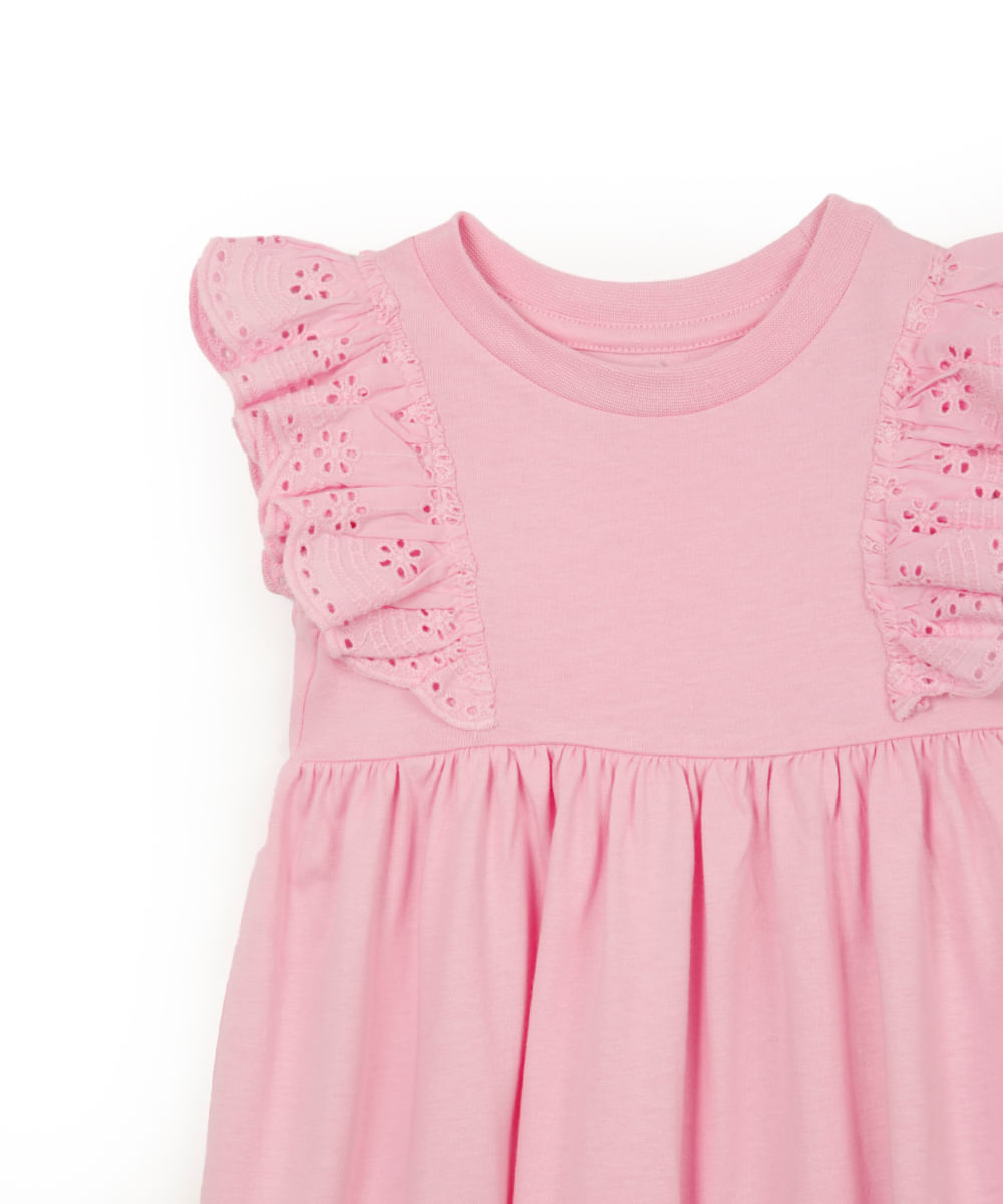 vestido infantil de algodão com babado rosa