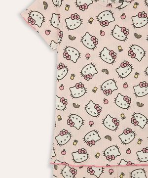 pijama curto infantil canelado hello kitty rosa