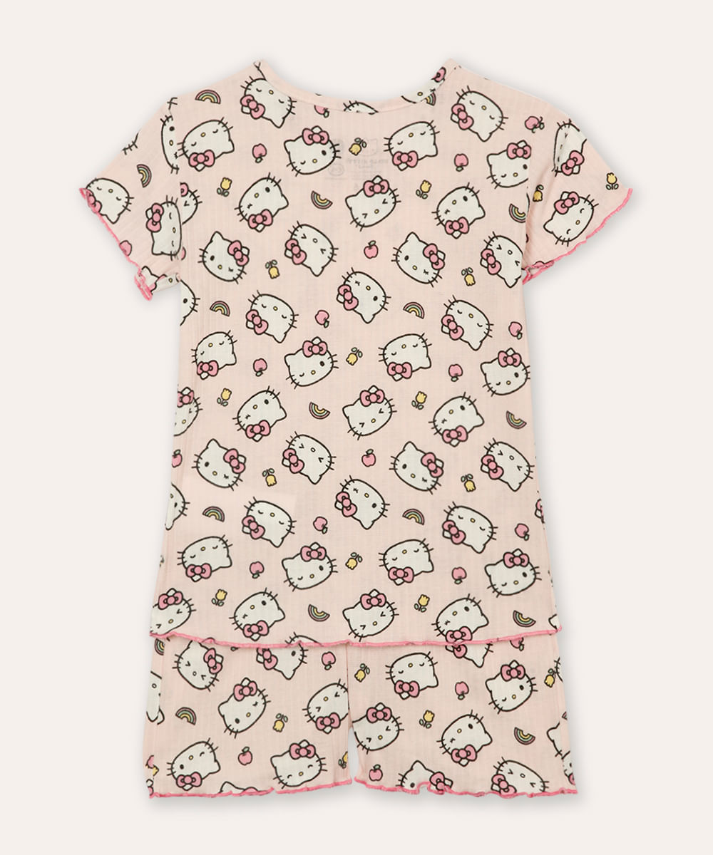 pijama curto infantil canelado hello kitty rosa