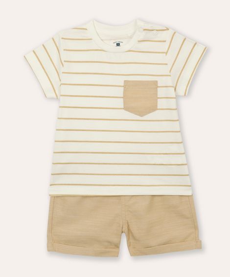 conjunto infantil curto listrada bege