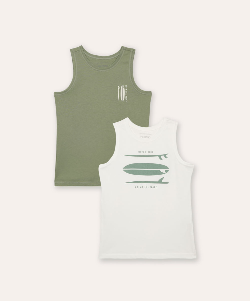 kit de 2 regatas infantis praiano verde