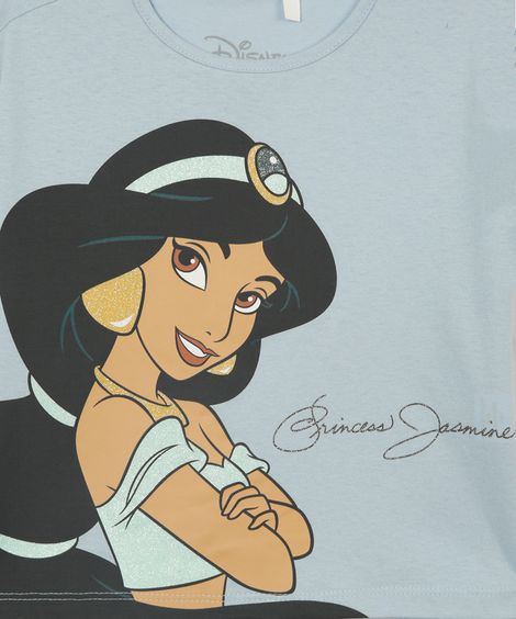 kit de 2 camisetas infantis jasmine e ariel colorida