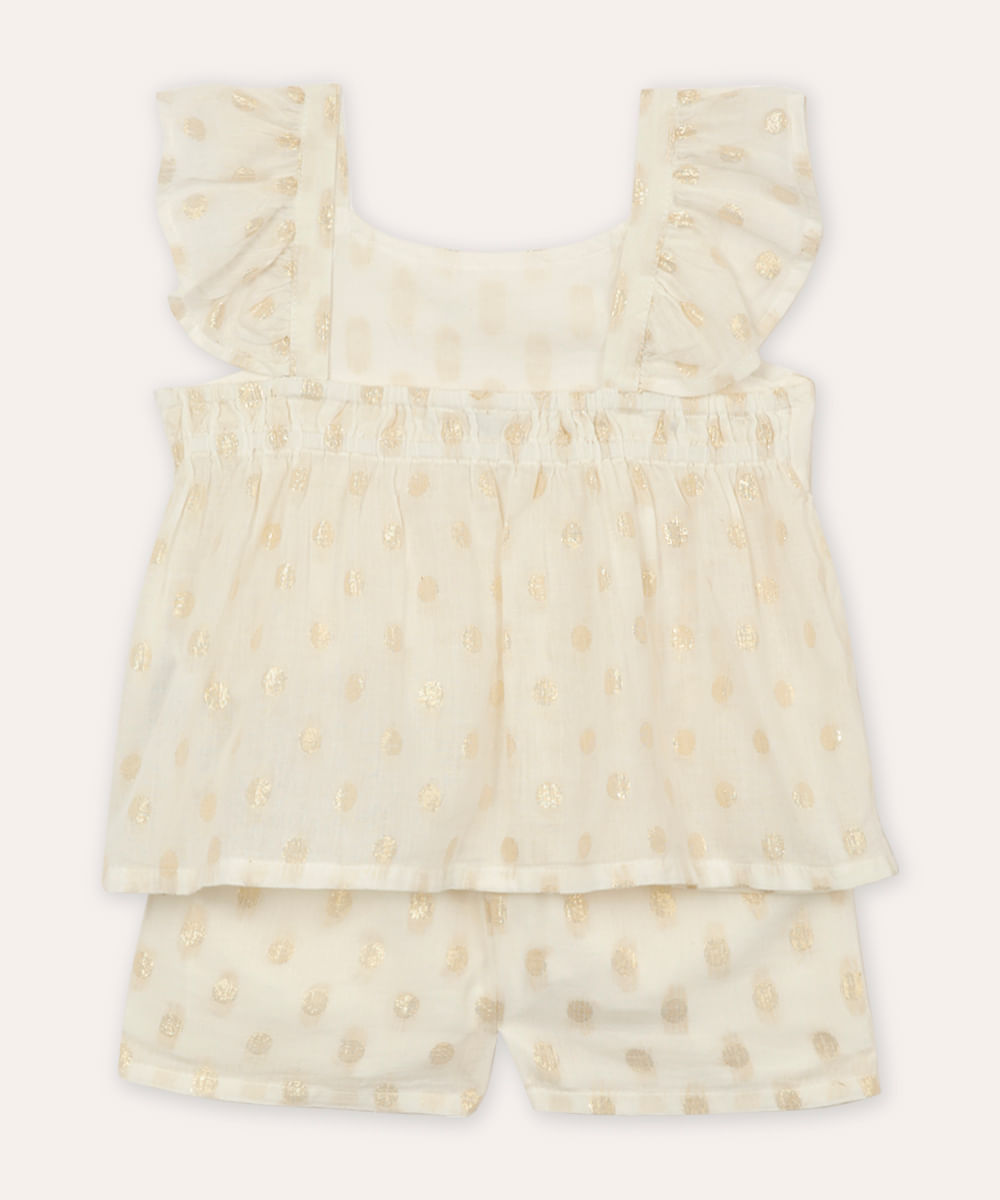 conjunto infantil curto poá com lurex off white