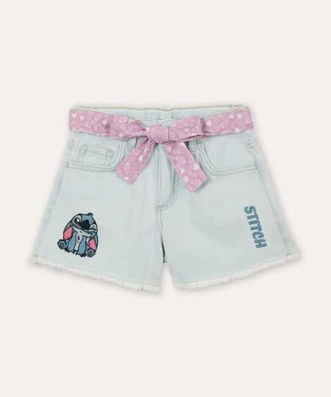 short jeans infantil com bordado stitch azul