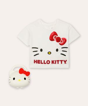 camiseta infantil de algodão hello kitty com brinde off white