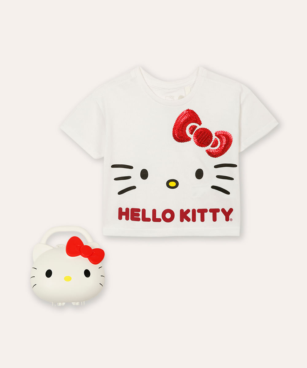 camiseta infantil de algodão hello kitty com brinde off white