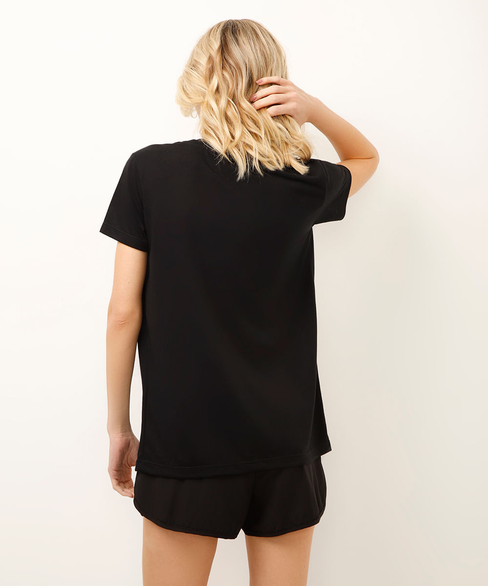 blusa alongada manga curta esportiva ace preta