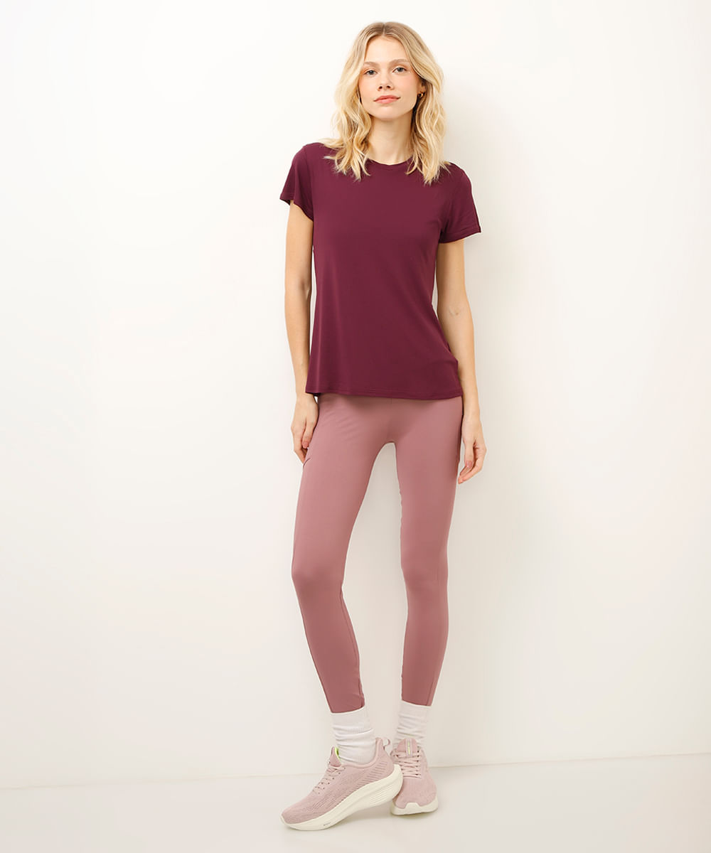 camiseta de poliamida manga curta esportiva ace roxa