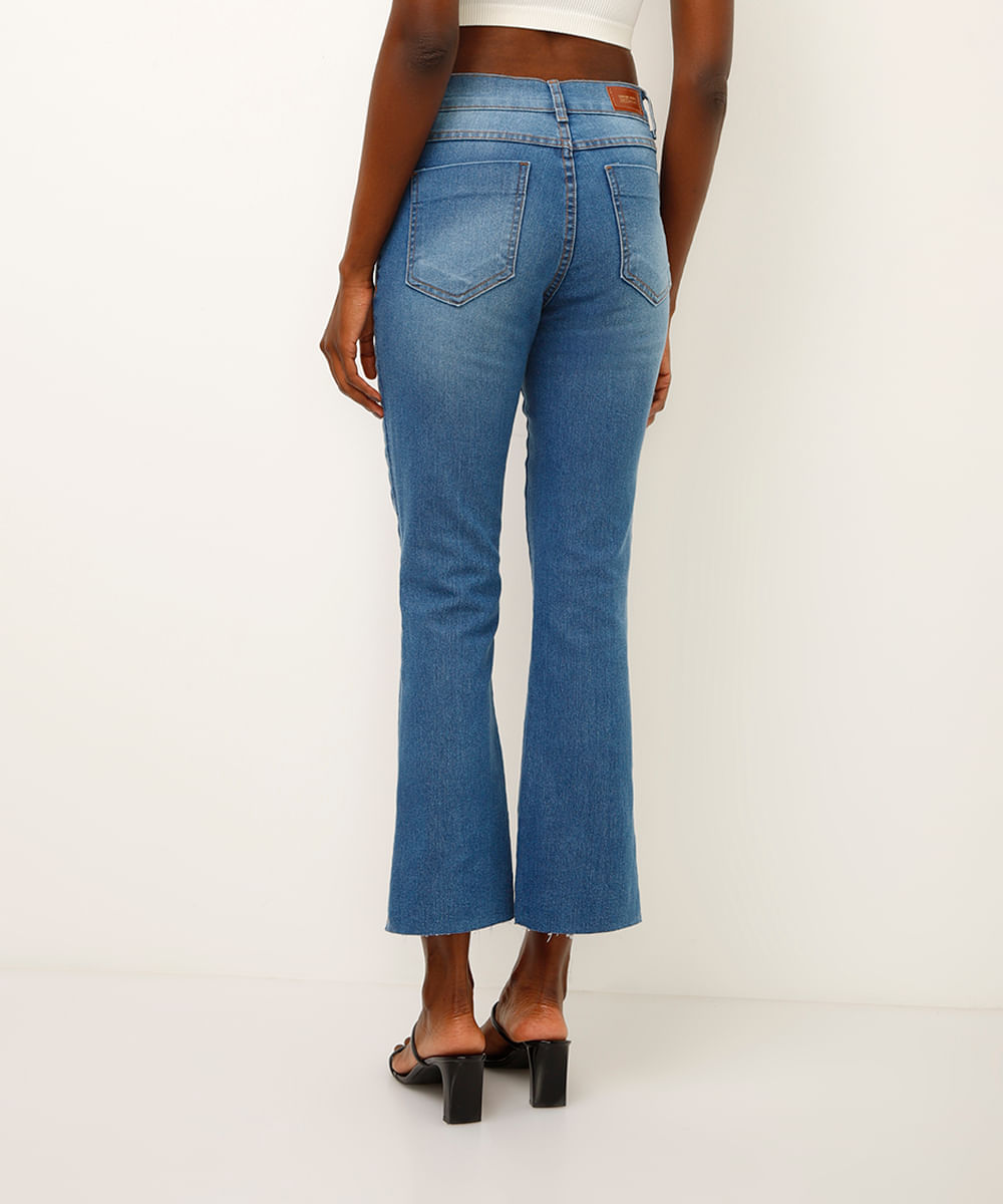 calça flare cropped jeans sawary azul
