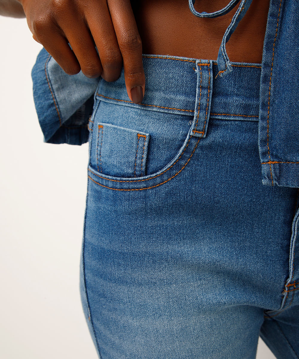 calça flare cropped jeans sawary azul