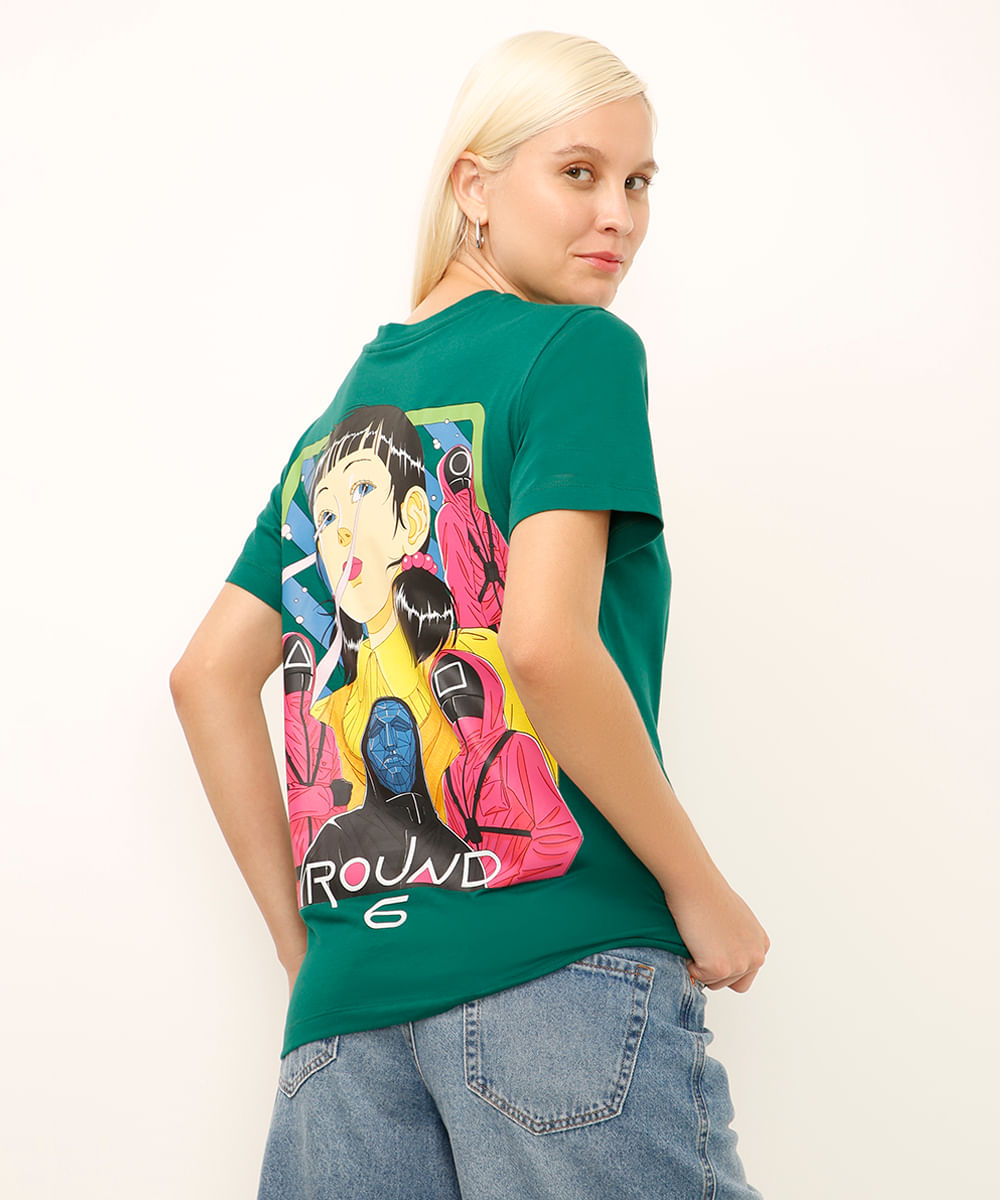 camiseta de algodão round 6 verde
