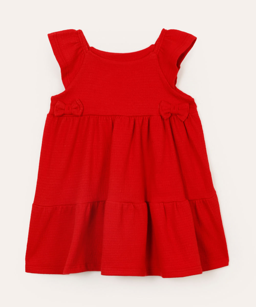 vestido infantil com laço texturizado vermelho