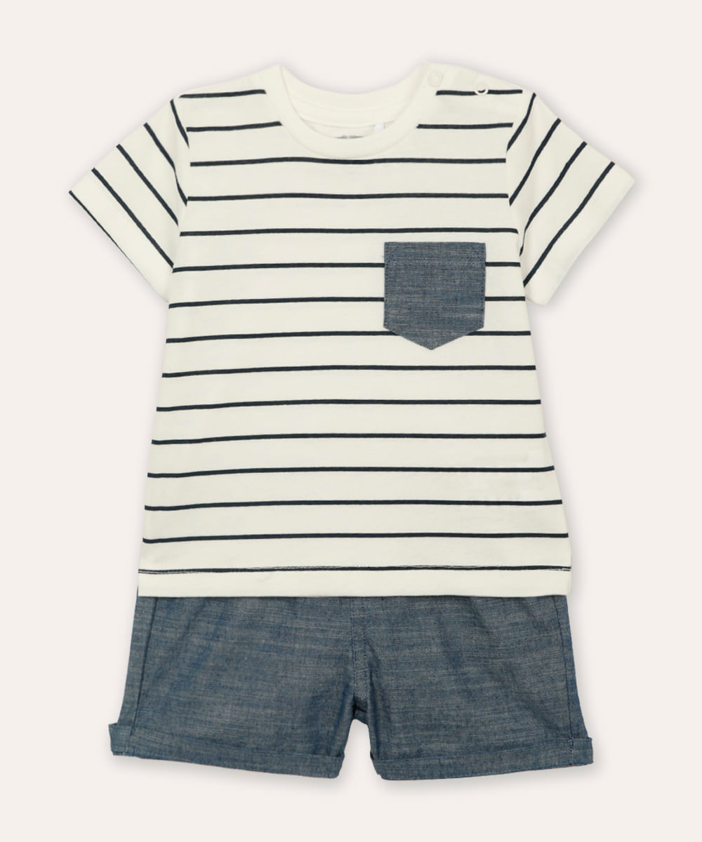 conjunto infantil curto listrada off white