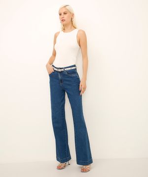 calça jeans wide leg sawary azul
