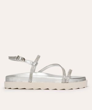 rasteirinha flatform com brilho metalizada oneself prateada