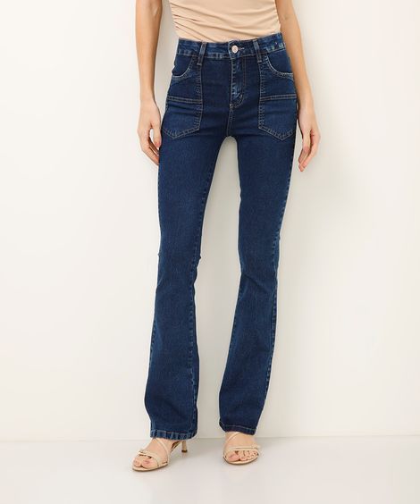 calça jeans flare cintura alta sawary azul