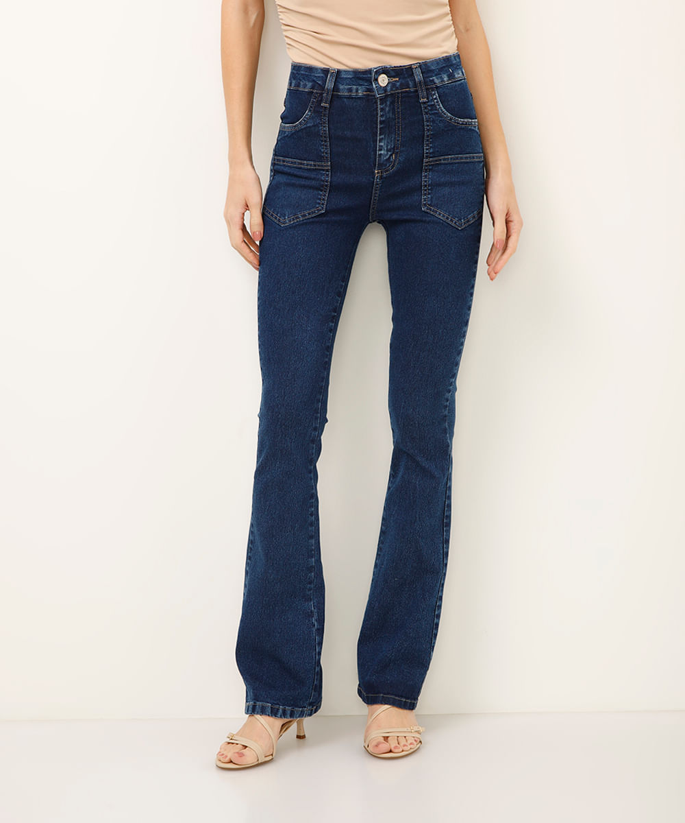 calça jeans flare cintura alta sawary azul