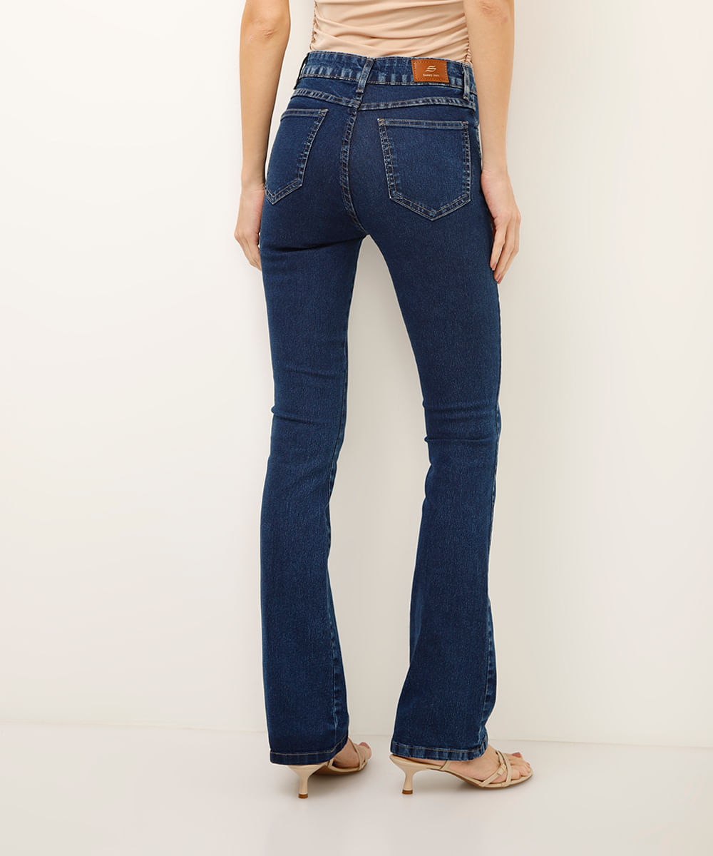 calça jeans flare cintura alta sawary azul