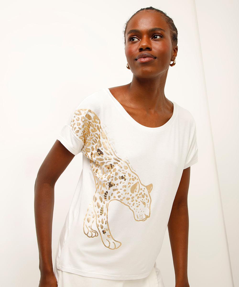 blusa de algodão onça metalizada off white