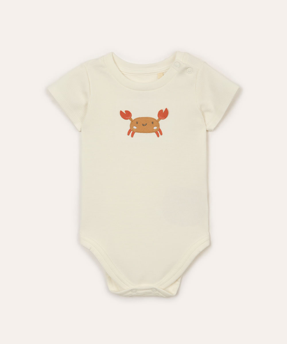 body infantil de algodão siri texturizado off white