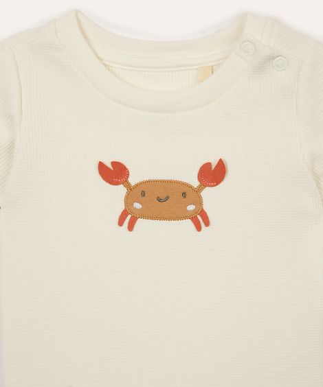body infantil de algodão siri texturizado off white
