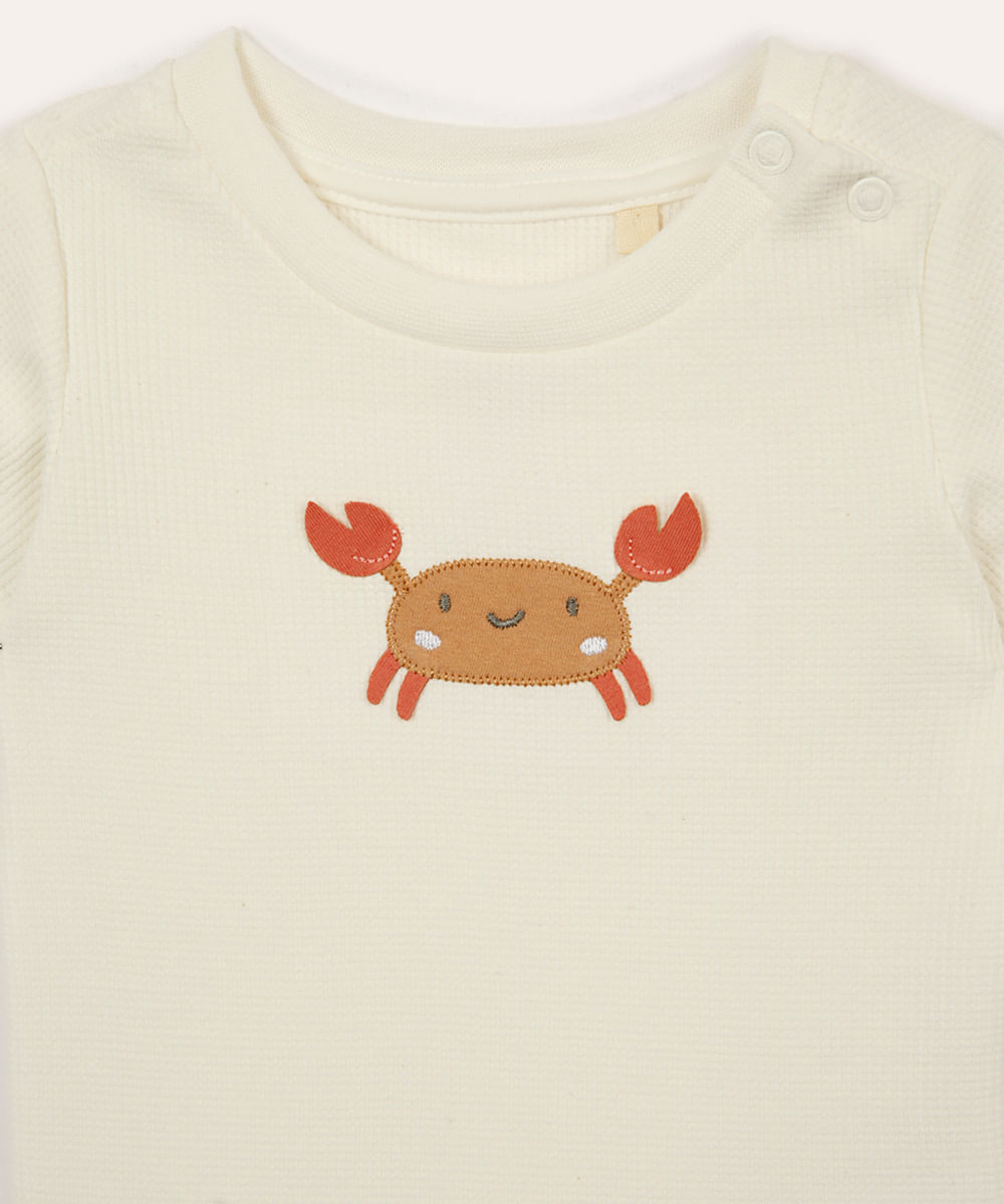 body infantil de algodão siri texturizado off white