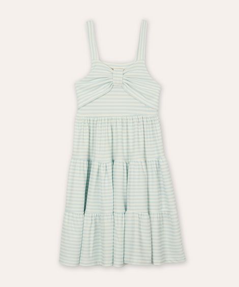 vestido infantil listrado com laço azul
