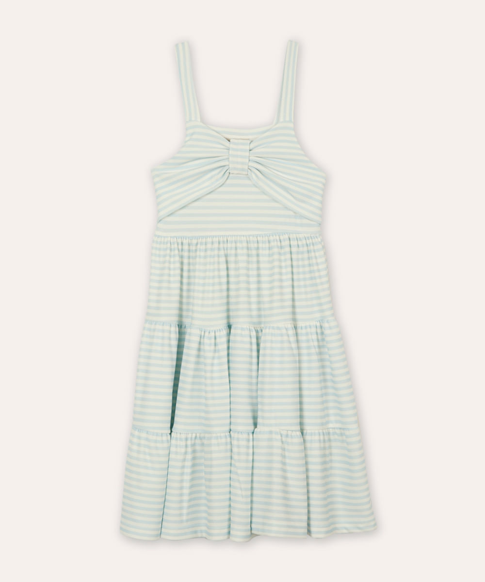 vestido infantil listrado com laço azul