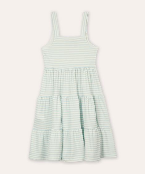 vestido infantil listrado com laço azul