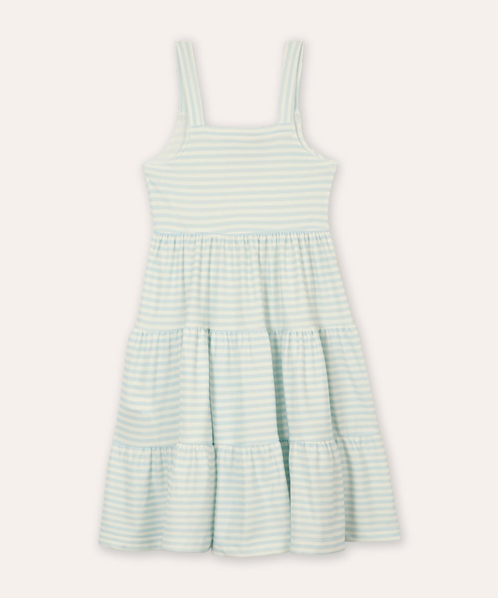 vestido infantil listrado com laço azul