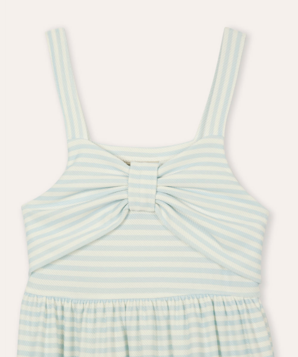 vestido infantil listrado com laço azul