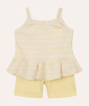 conjunto infantil de algodão listrado floral amarelo