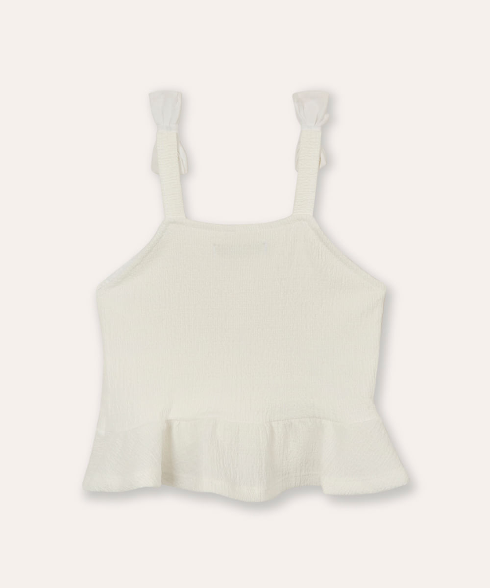 regata peplum infantil com lacinho off white