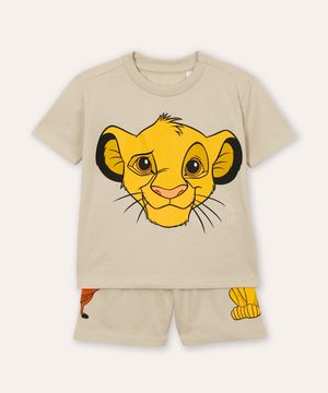 pijama de algodão infantil simba manga curta bege