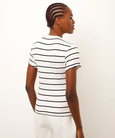 blusa de viscose gola alta listrada off white