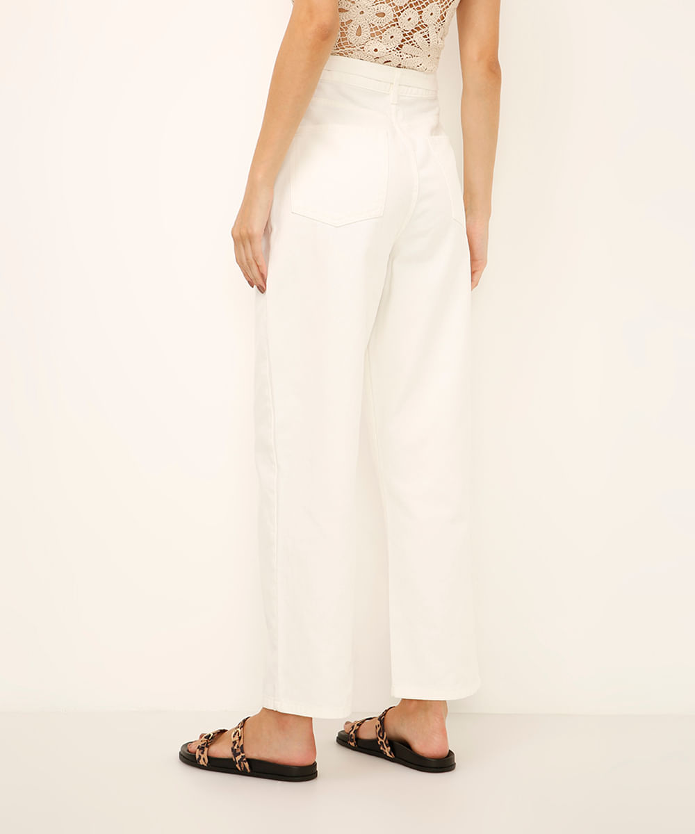 calça wide leg de sarja com cinto off white