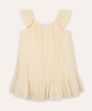 vestido infantil manga de laise texturizado bege