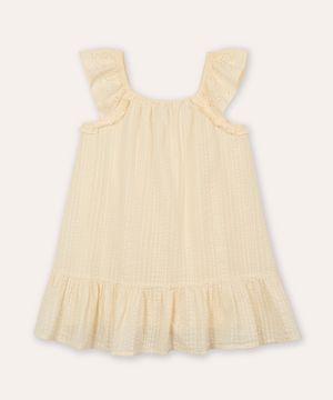 vestido infantil manga de laise texturizado bege