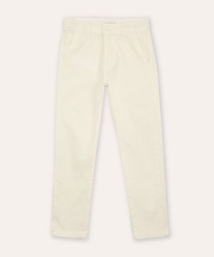 calça slim de sarja infantil com bolsos chino off white