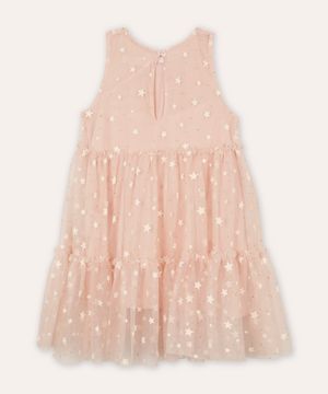 vestido de tule infantil estrelinha com brilho rosa