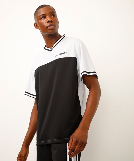 camiseta oversized esportiva bicolor preta