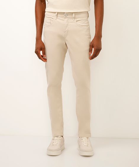 calça slim de sarja bege