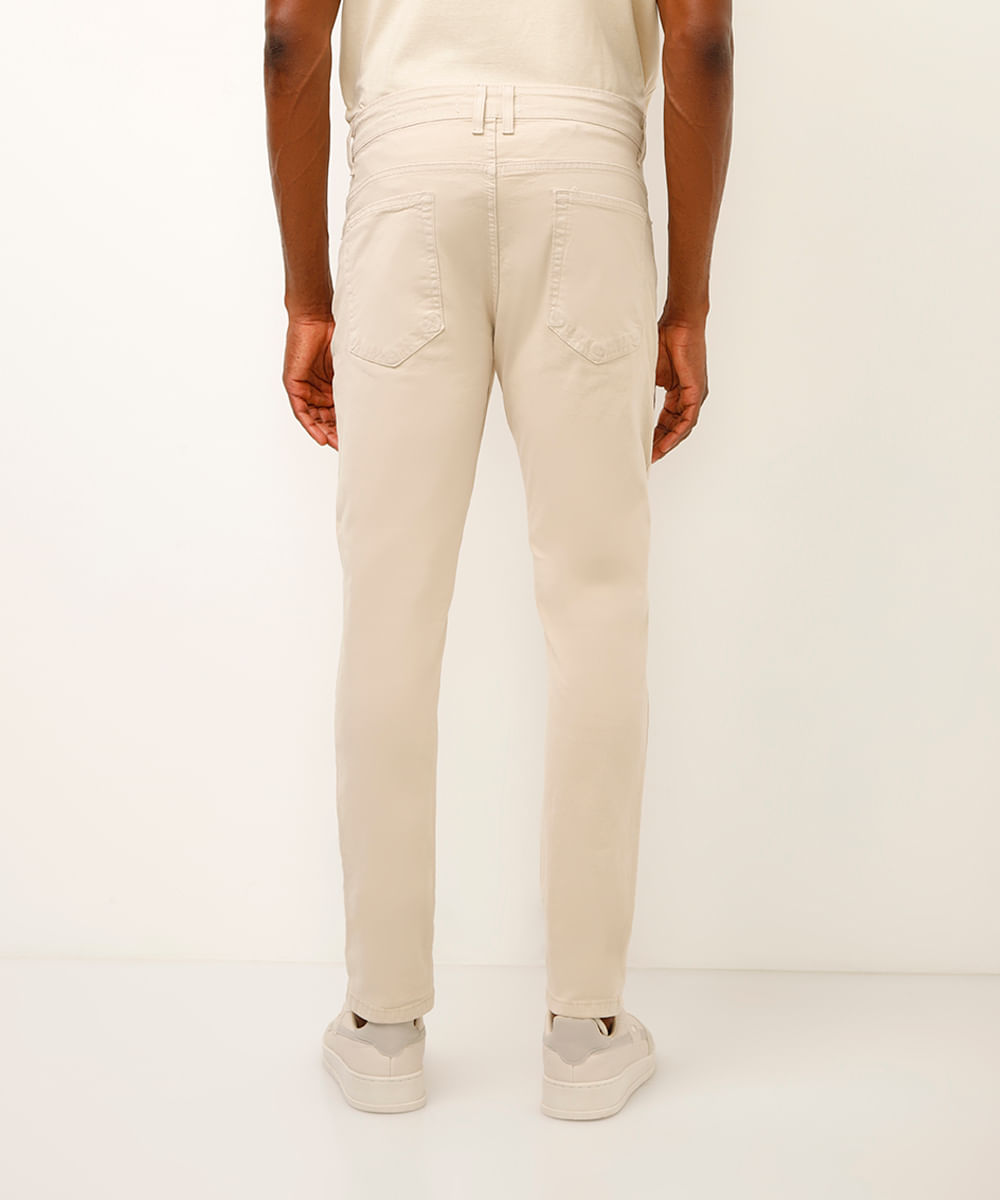 calça slim de sarja bege