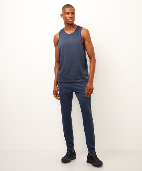 calça slim com recorte elástico e zíper esportiva ace azul