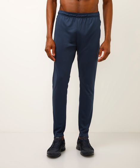 calça slim com recorte elástico e zíper esportiva ace azul